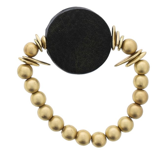 PULSERA ELÁSTICA CUENTAS IMITACIÓN METAL MEDALLA FORRADA