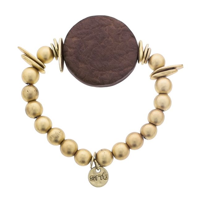 PULSERA ELÁSTICA CUENTAS IMITACIÓN METAL MEDALLA FORRADA