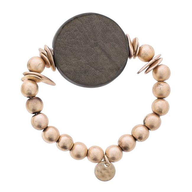 PULSERA ELÁSTICA CUENTAS IMITACIÓN METAL MEDALLA FORRADA