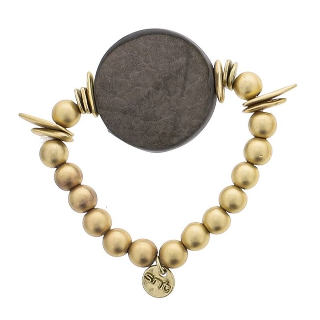 PULSERA ELÁSTICA CUENTAS IMITACIÓN METAL MEDALLA FORRADA