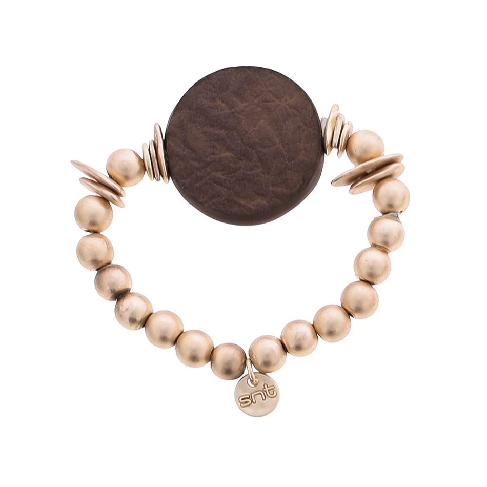 PULSERA ELÁSTICA CUENTAS IMITACIÓN METAL MEDALLA FORRADA