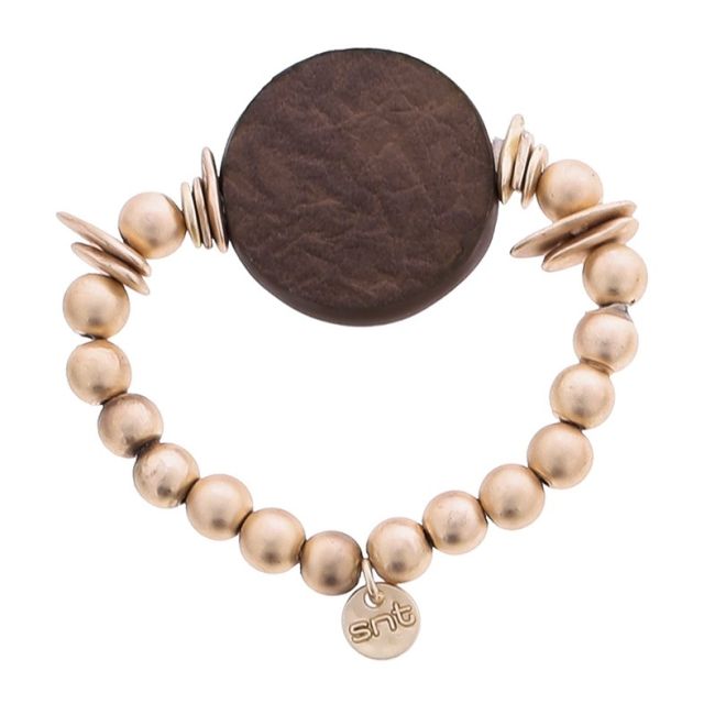 PULSERA ELÁSTICA CUENTAS IMITACIÓN METAL MEDALLA FORRADA