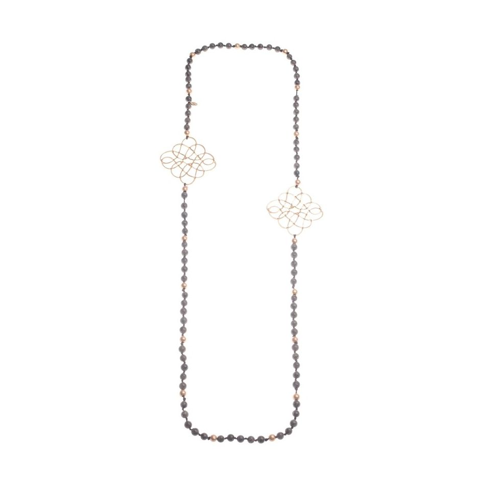 COLLAR LARGO PIEDRAS DOBLE METAL ROMBO