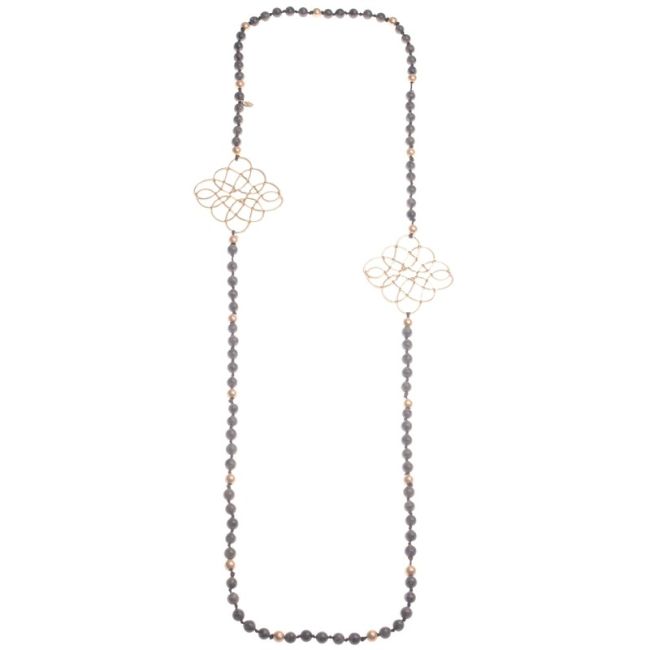 COLLAR LARGO PIEDRAS DOBLE METAL ROMBO