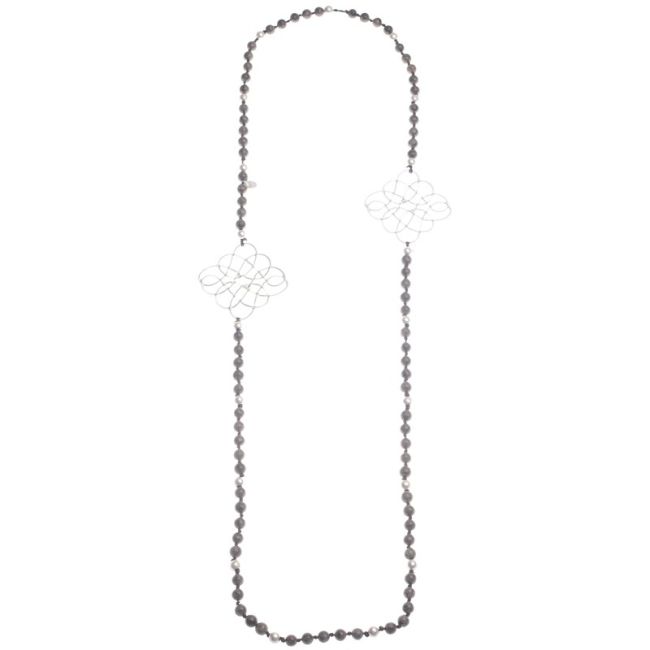 DOUBLE METAL RHOMBUS STONE LONG NECKLACE