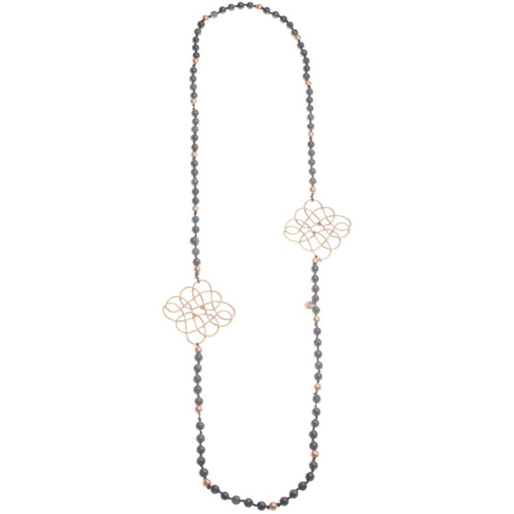 COLLAR LARGO PIEDRAS DOBLE METAL ROMBO 2