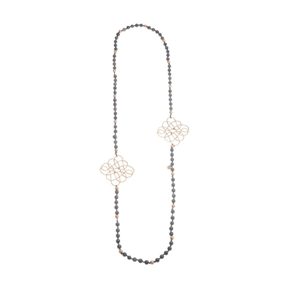 COLLAR LARGO PIEDRAS DOBLE METAL ROMBO