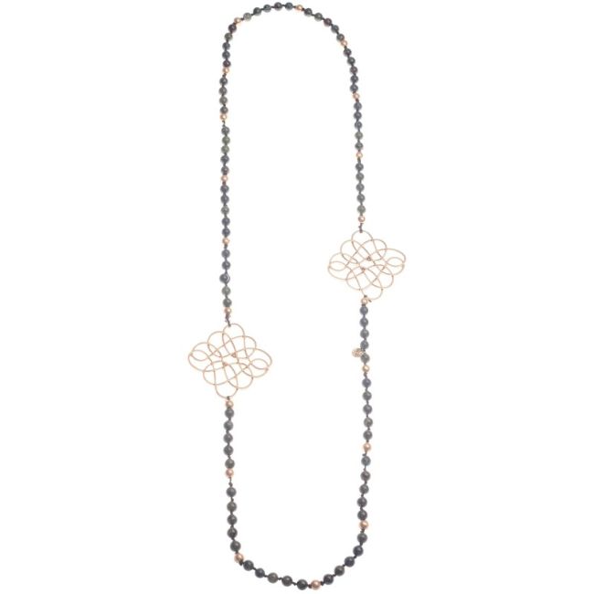 DOUBLE METAL RHOMBUS STONE LONG NECKLACE