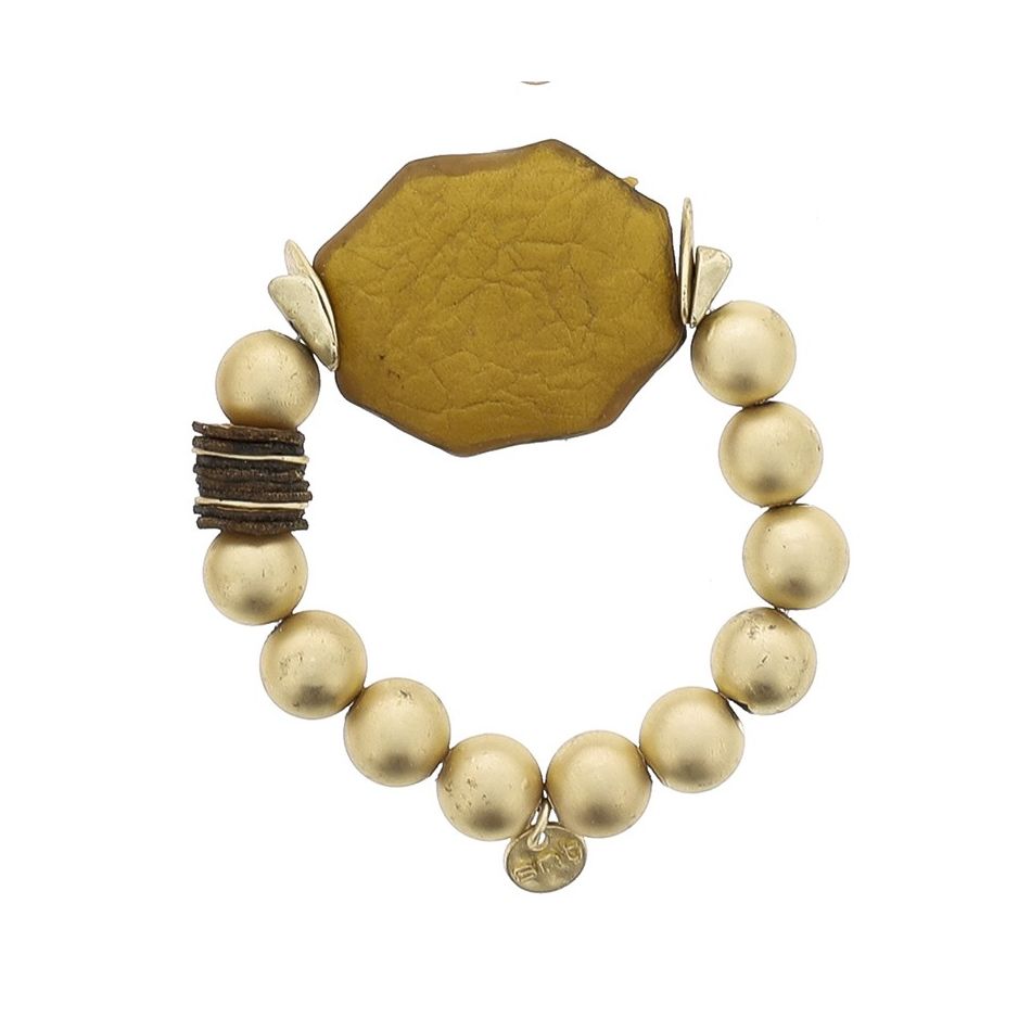 ELASTIC BRACELET WITH IMITATION METAL BEADS WITH LINED MEDAL