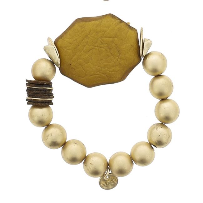 ELASTIC BRACELET WITH IMITATION METAL BEADS WITH LINED MEDAL