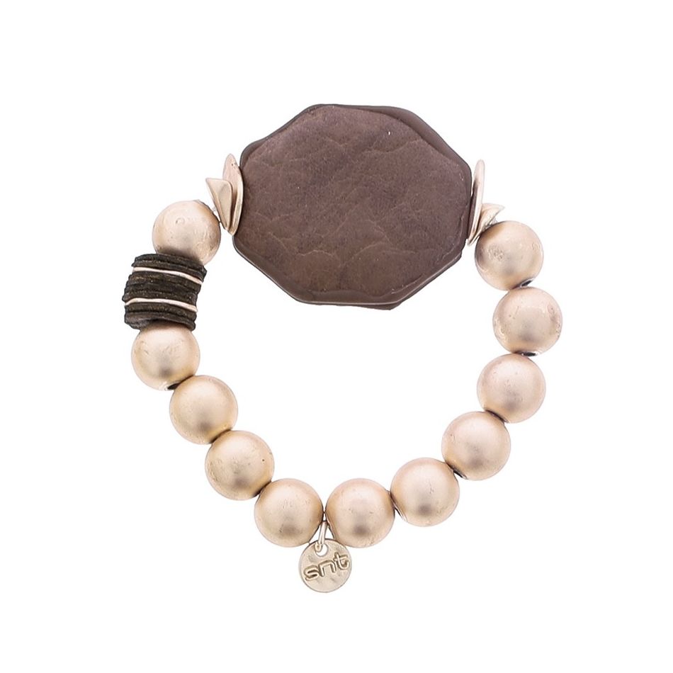 ELASTIC BRACELET WITH IMITATION METAL BEADS WITH LINED MEDAL