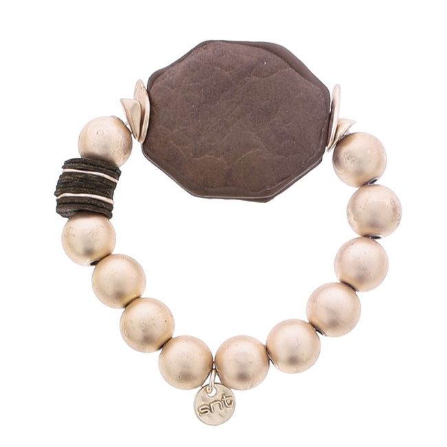 ELASTIC BRACELET WITH IMITATION METAL BEADS WITH LINED MEDAL