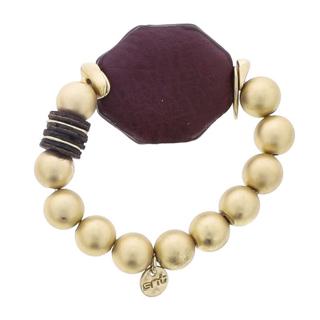 ELASTIC BRACELET WITH IMITATION METAL BEADS WITH LINED MEDAL