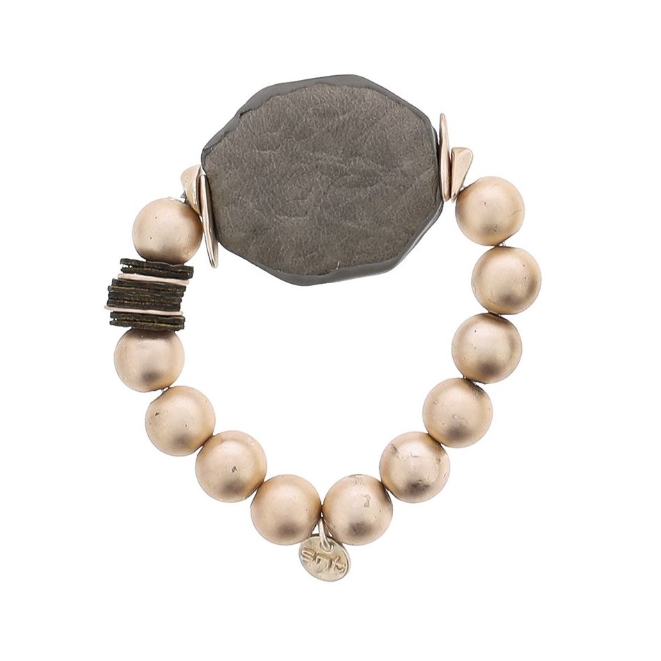 ELASTIC BRACELET WITH IMITATION METAL BEADS WITH LINED MEDAL