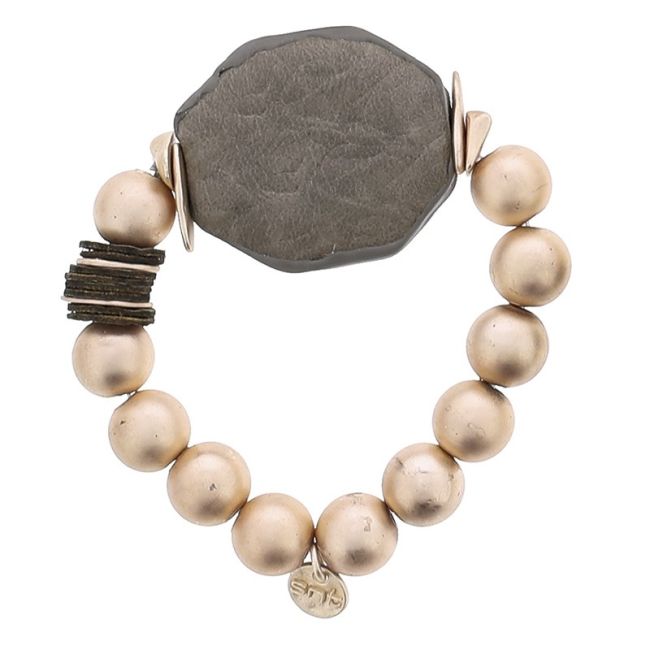 ELASTIC BRACELET WITH IMITATION METAL BEADS WITH LINED MEDAL