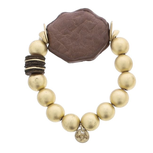 ELASTIC BRACELET WITH IMITATION METAL BEADS WITH LINED MEDAL