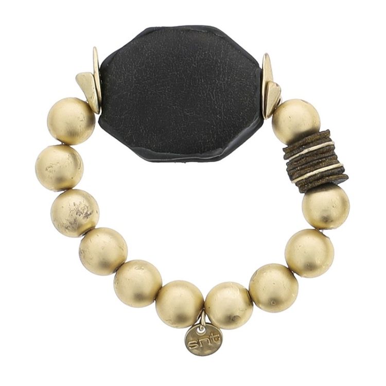 ELASTIC BRACELET WITH IMITATION METAL BEADS WITH LINED MEDAL 2