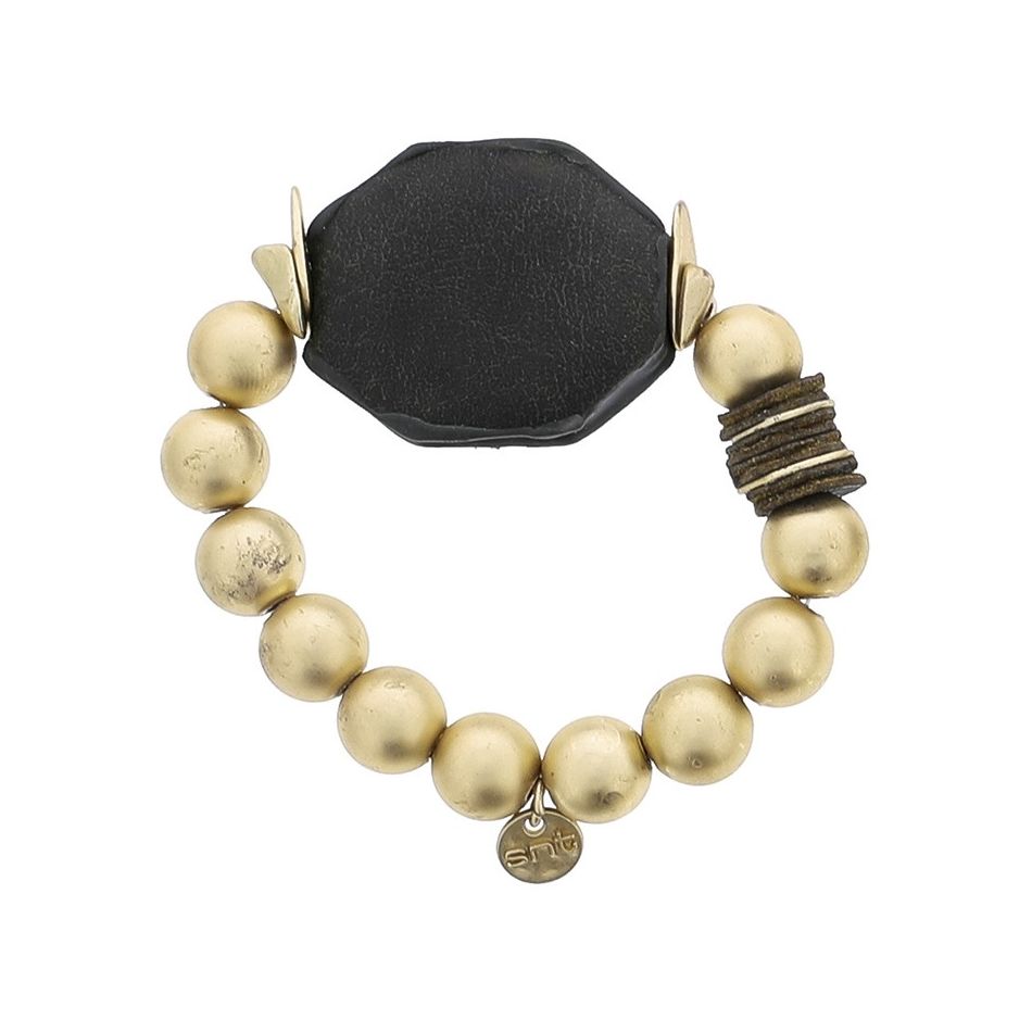 ELASTIC BRACELET WITH IMITATION METAL BEADS WITH LINED MEDAL