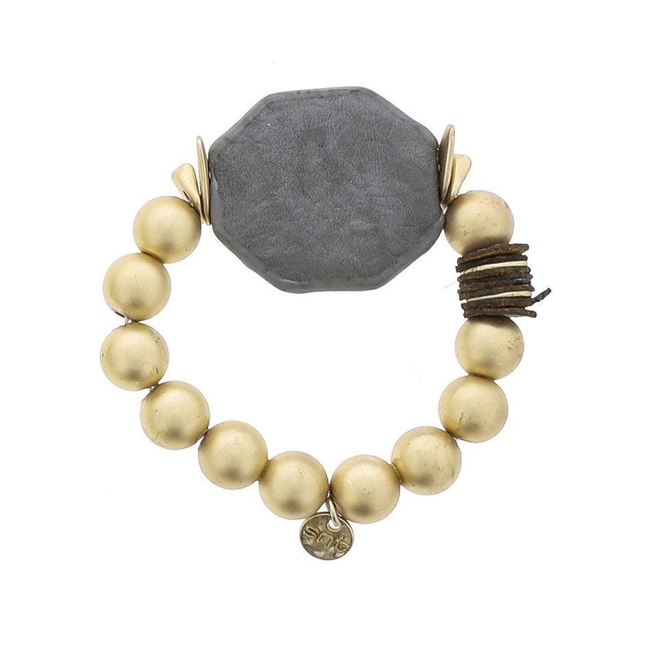 ELASTIC BRACELET WITH IMITATION METAL BEADS WITH LINED MEDAL