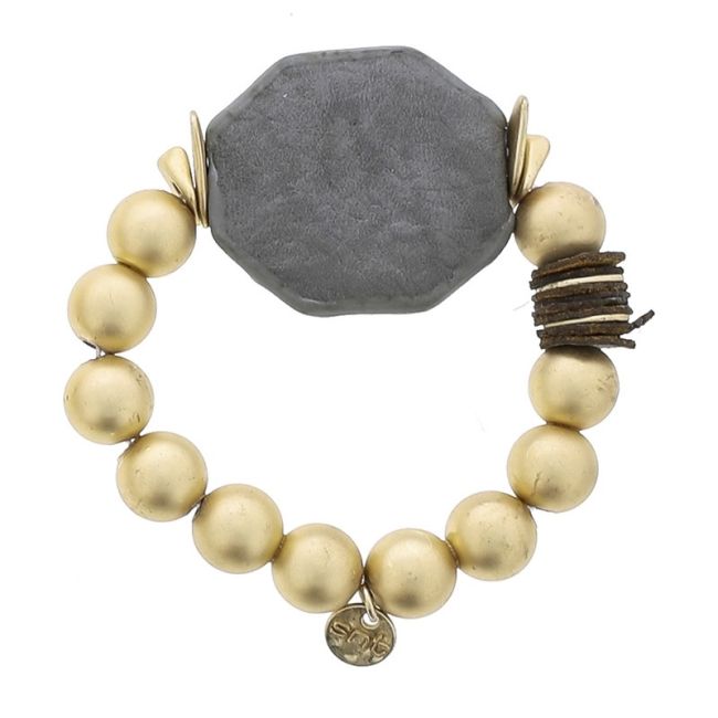 ELASTIC BRACELET WITH IMITATION METAL BEADS WITH LINED MEDAL