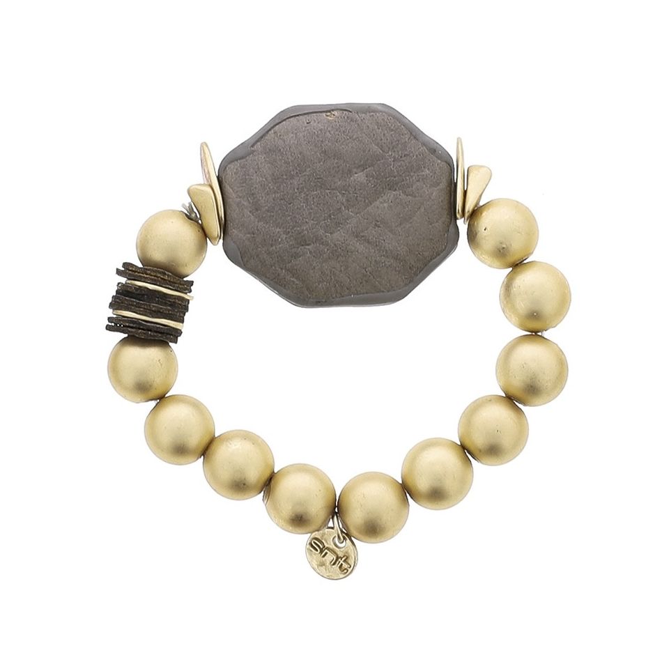 ELASTIC BRACELET WITH IMITATION METAL BEADS WITH LINED MEDAL