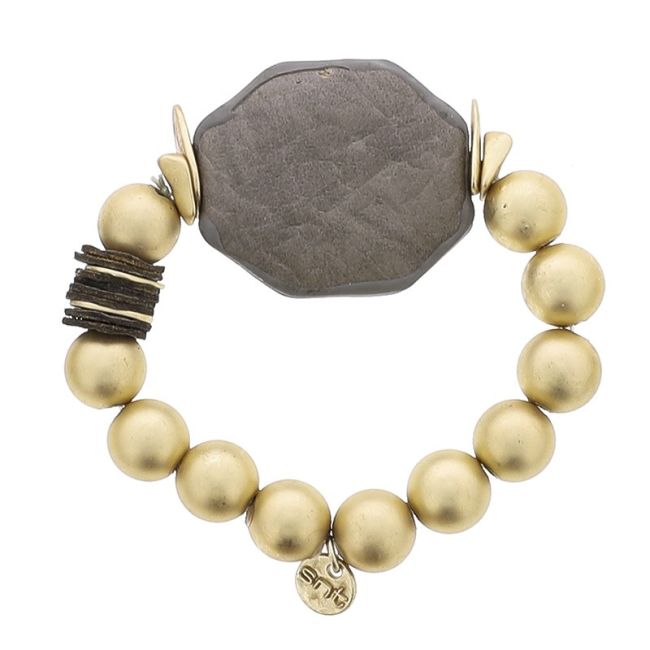 ELASTIC BRACELET WITH IMITATION METAL BEADS WITH LINED MEDAL