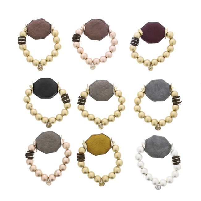 ELASTIC BRACELET WITH IMITATION METAL BEADS WITH LINED MEDAL