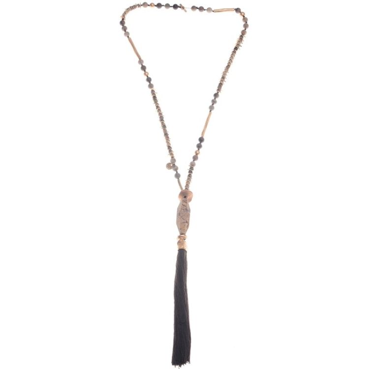 LONG STONE FRINGE PENDANT NECKLACE