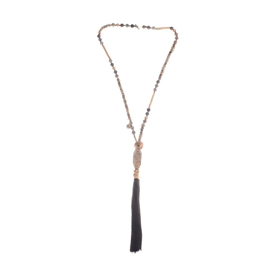 COLLAR LARGO COLGANTE FLECO PIEDRAS