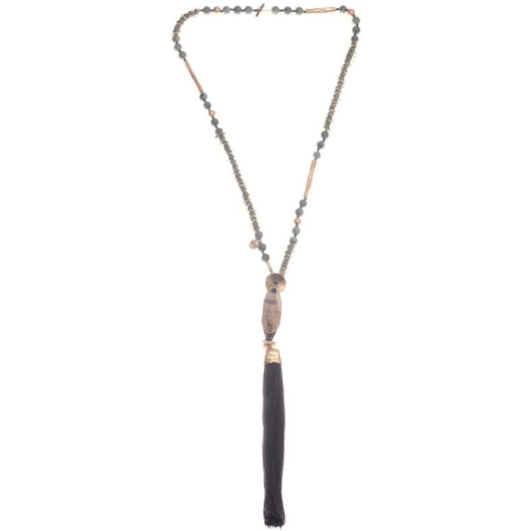 LONG STONE FRINGE PENDANT NECKLACE 2