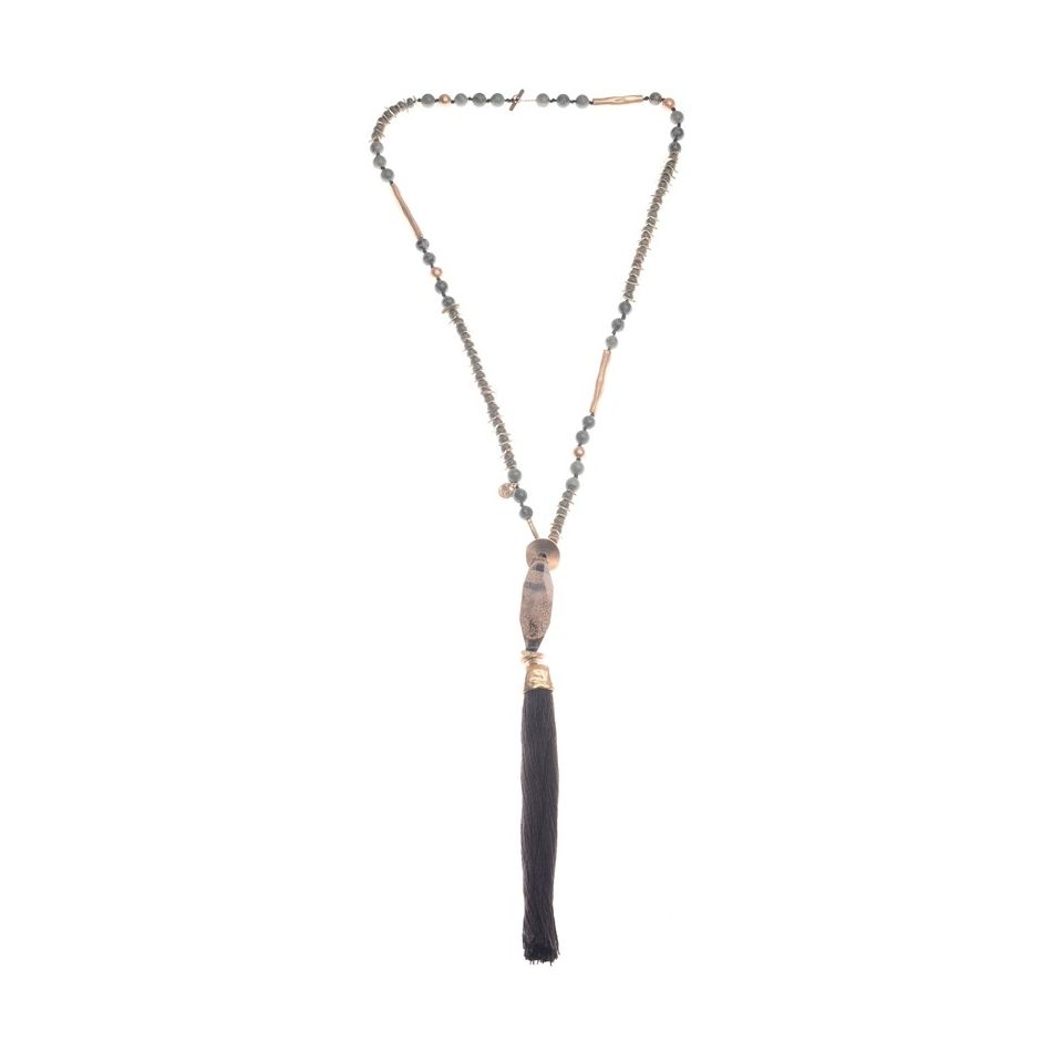 COLLAR LARGO COLGANTE FLECO PIEDRAS