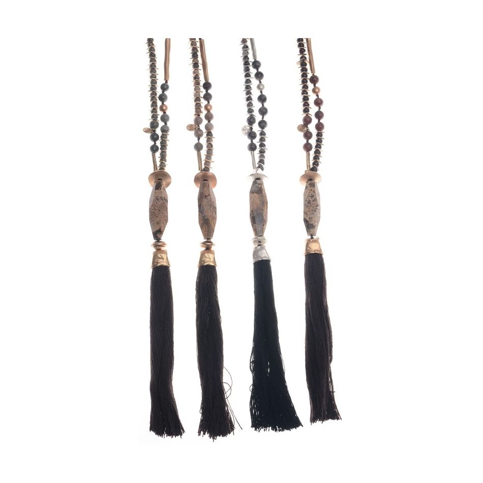LONG STONE FRINGE PENDANT NECKLACE