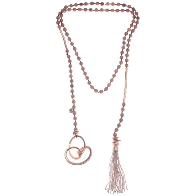 LONG STONE NECKLACE WITH FRINGE PENDANT