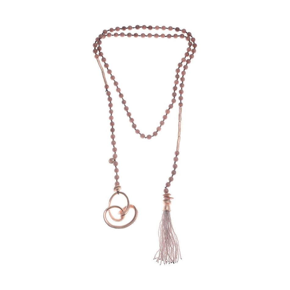 COLLAR LARGO PIEDRAS COLGANTE FLECO