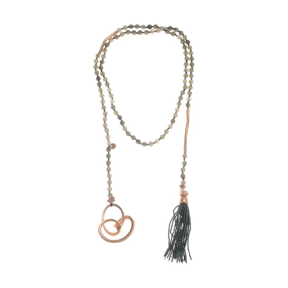 COLLAR LARGO PIEDRAS COLGANTE FLECO