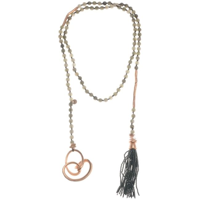 COLLAR LARGO PIEDRAS COLGANTE FLECO