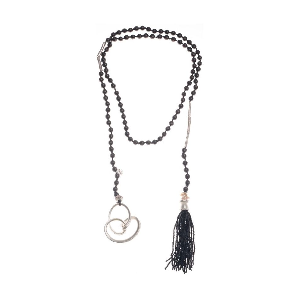 LONG STONE NECKLACE WITH FRINGE PENDANT