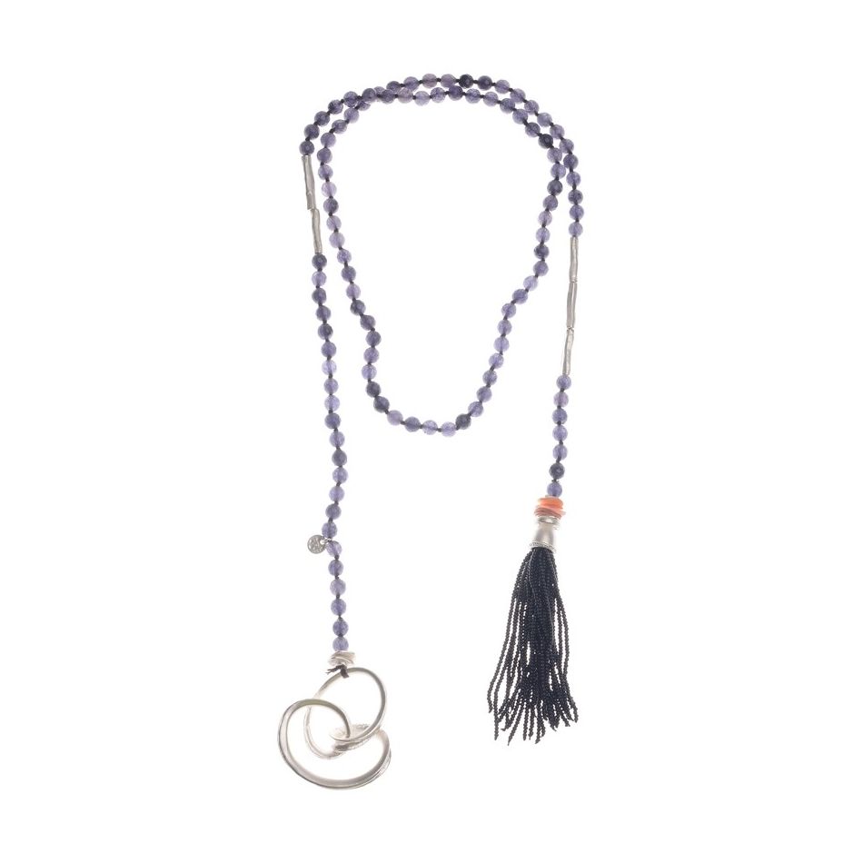COLLAR LARGO PIEDRAS COLGANTE FLECO