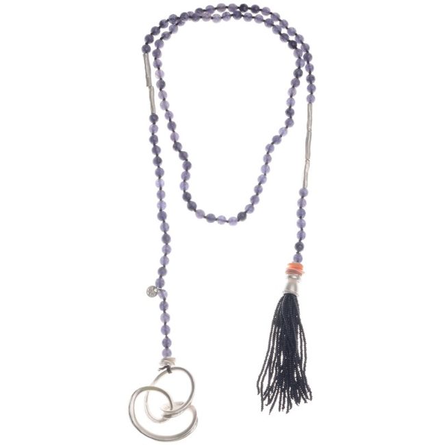 COLLAR LARGO PIEDRAS COLGANTE FLECO