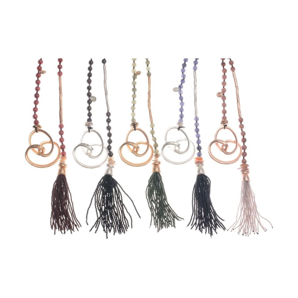 LONG STONE NECKLACE WITH FRINGE PENDANT