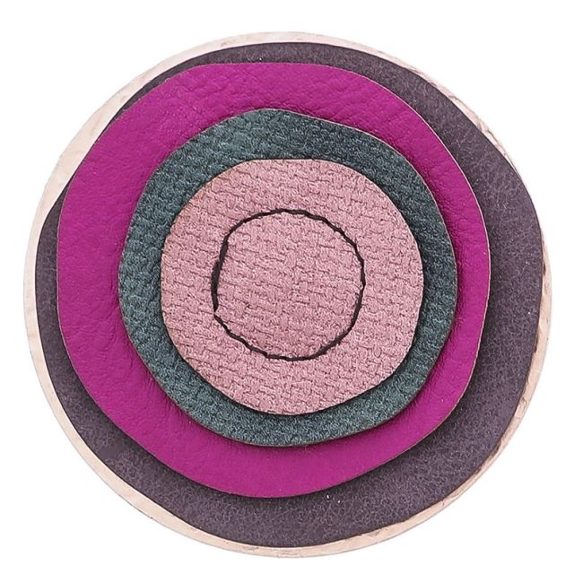 IMITATION LEATHER METAL FLOWER BROOCH