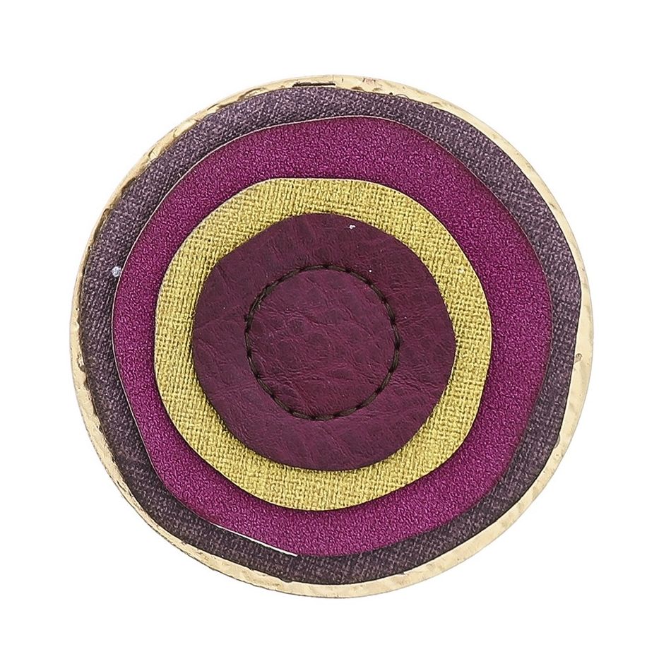 IMITATION LEATHER METAL FLOWER BROOCH