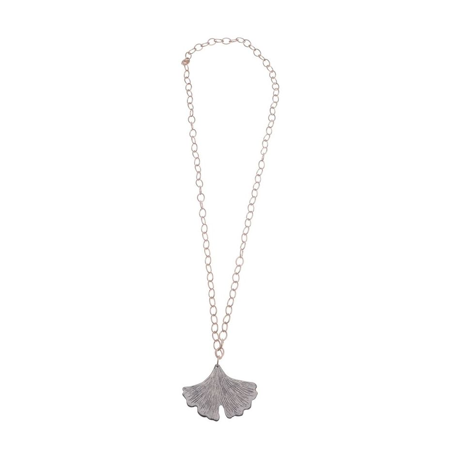 METAL LEAF PENDANT CHAIN LONG NECKLACE