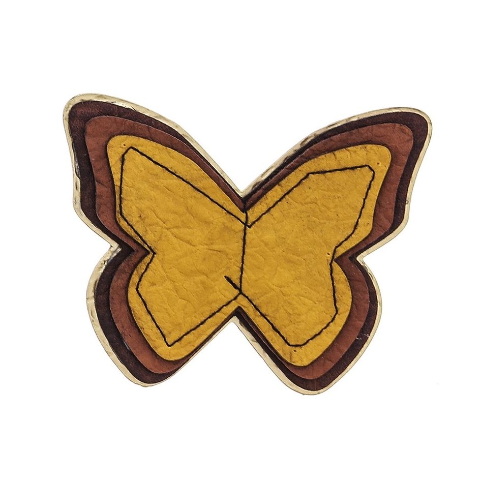 IMITATION LEATHER METAL BUTTERFLY BROOCH