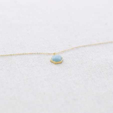 STEEL SHORT NECKLACE PENDANT WITH FACETED STONE