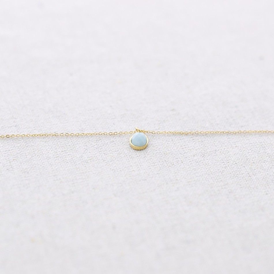 STEEL SHORT NECKLACE WITH DROP PENDANT WITH FACETED STONE