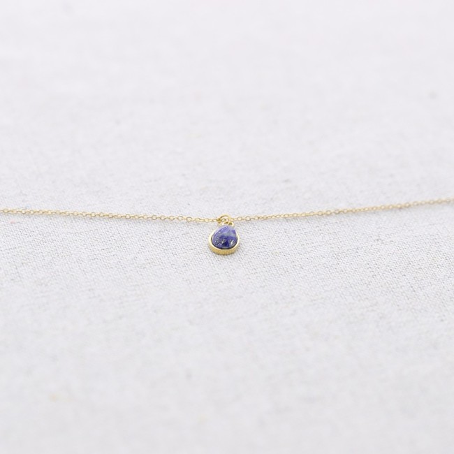 STEEL SHORT NECKLACE WITH DROP PENDANT WITH FACETED STONE