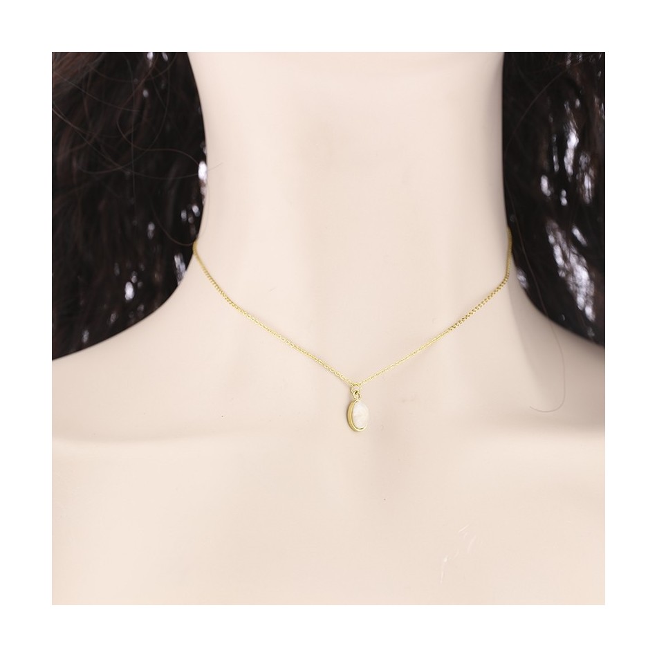 STEEL SHORT NECKLACE WITH DROP PENDANT WITH FACETED STONE