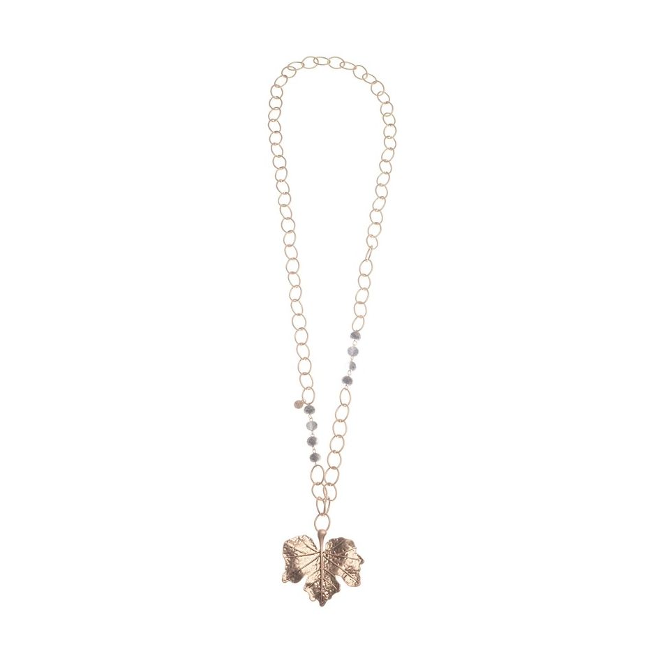 METAL LEAF PENDANT LONG NECKLACE