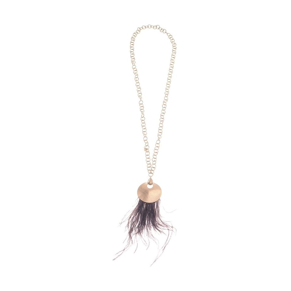 COLLAR LARGO COLGANTE METAL PLUMAS